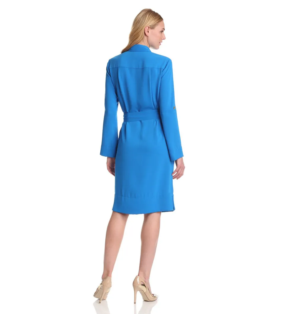 Long Sleeve Shirt Dress - Blue
