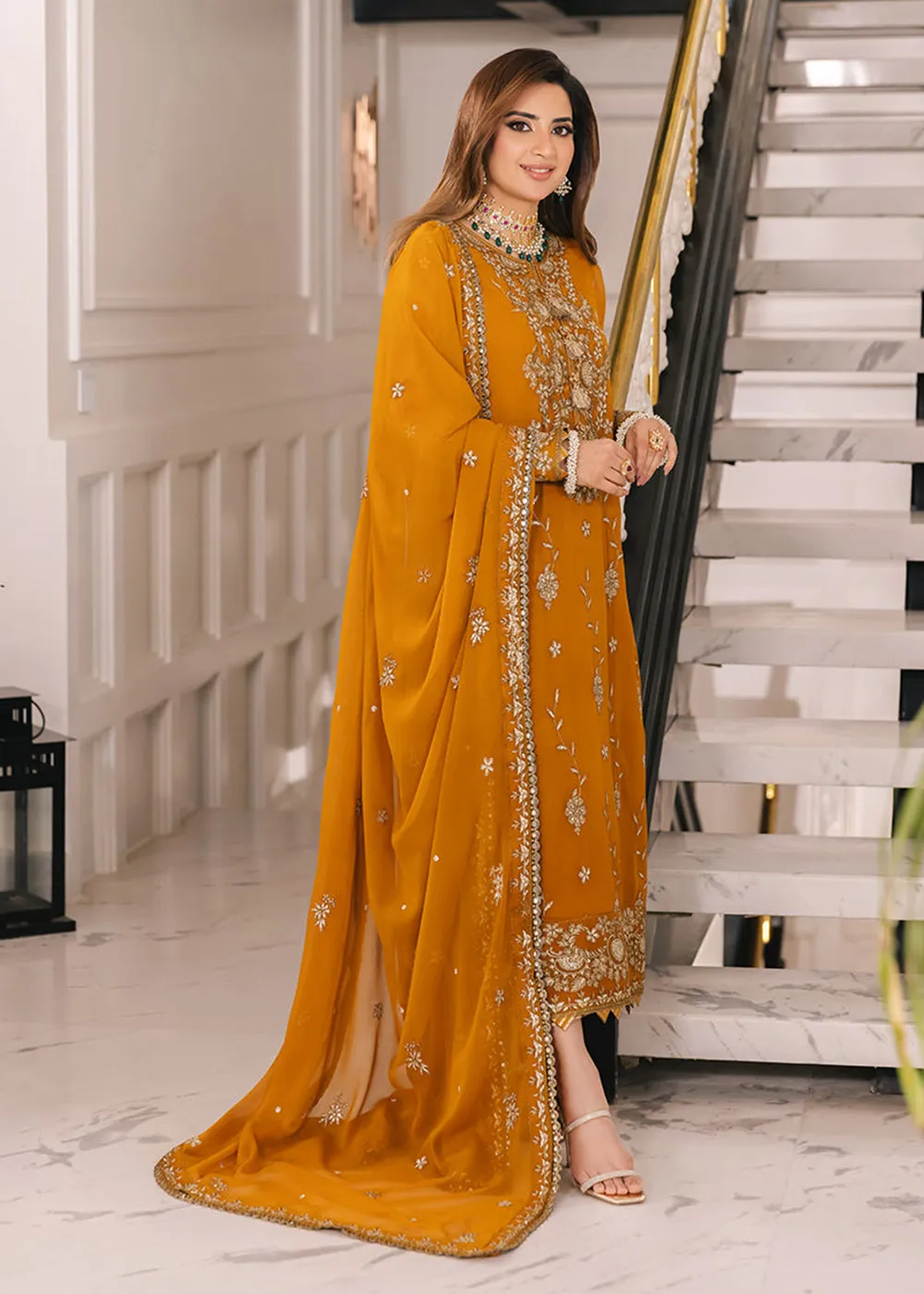 Marigold Yellow Suit - Maahru, Noorie & Meerub '23 by Asim Jofa - AJSM-27