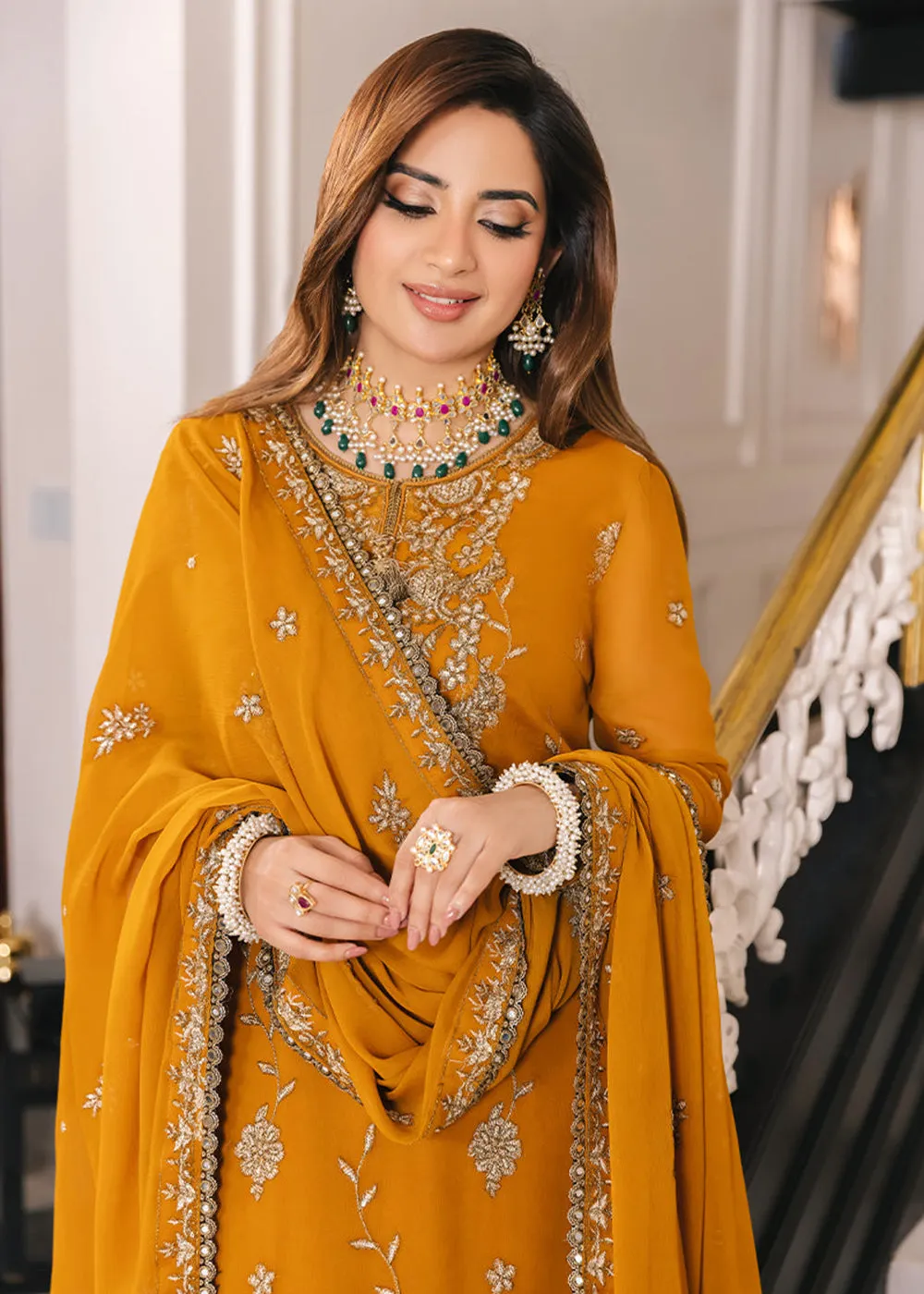 Marigold Yellow Suit - Maahru, Noorie & Meerub '23 by Asim Jofa - AJSM-27
