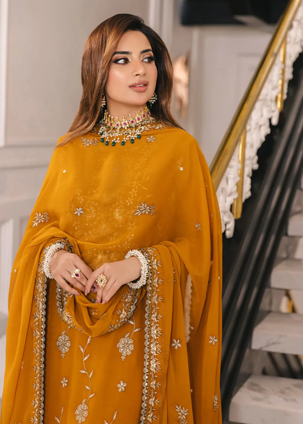 Marigold Yellow Suit - Maahru, Noorie & Meerub '23 by Asim Jofa - AJSM-27