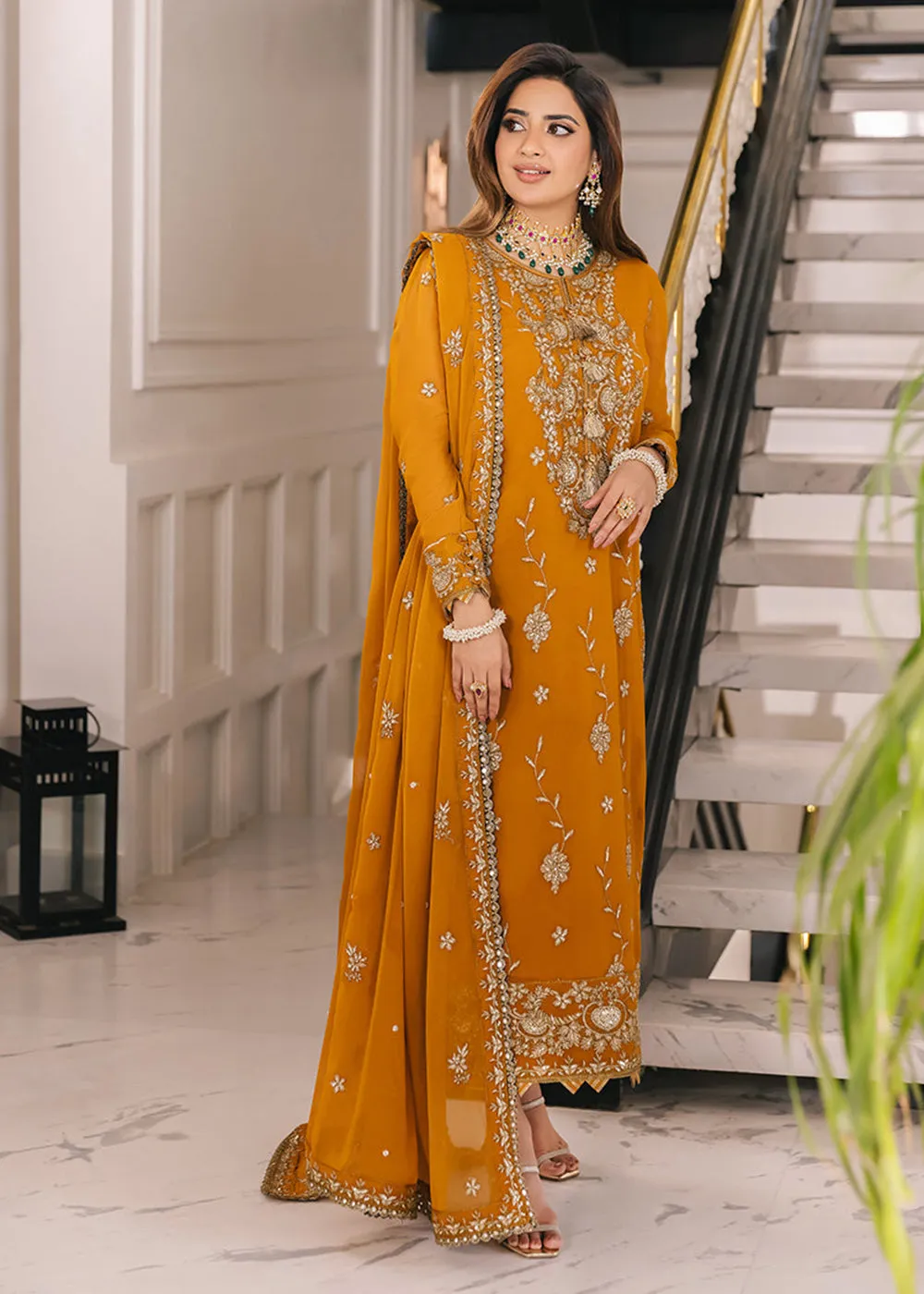 Marigold Yellow Suit - Maahru, Noorie & Meerub '23 by Asim Jofa - AJSM-27