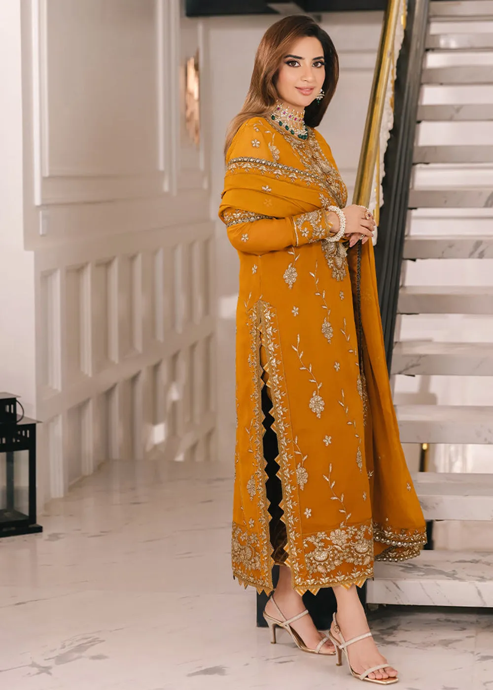 Marigold Yellow Suit - Maahru, Noorie & Meerub '23 by Asim Jofa - AJSM-27