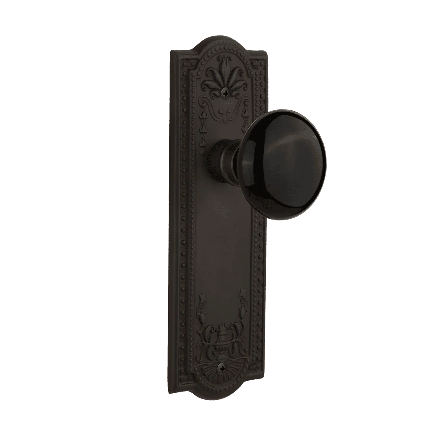 Meadows Long Plate with Black Porcelain Knob in Oil-Rubbed Bronze