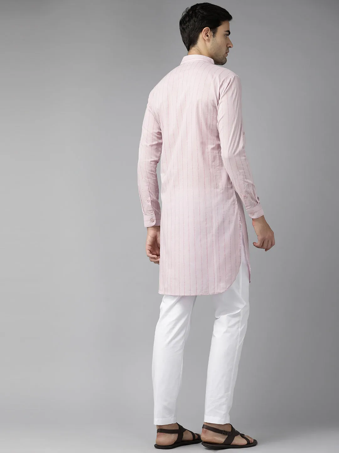 Men Baby Pink Regular Pure Cotton Pathani Kurta