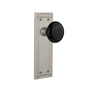 Mission Long Plate with Black Porcelain Knob in Satin Nickel