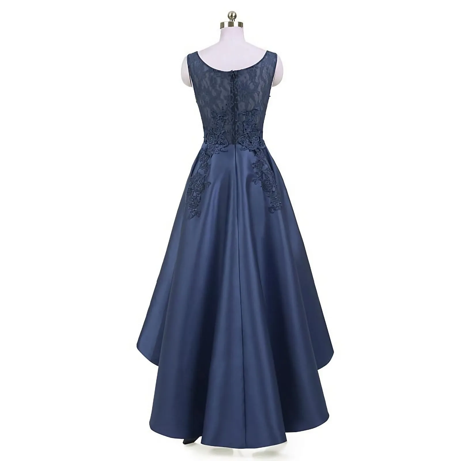 New Arrive Long Formal Prom Dress Navy Blue Lace Beaded Wedding Party Dresses High Low Bridesmaid Gowns Formal
