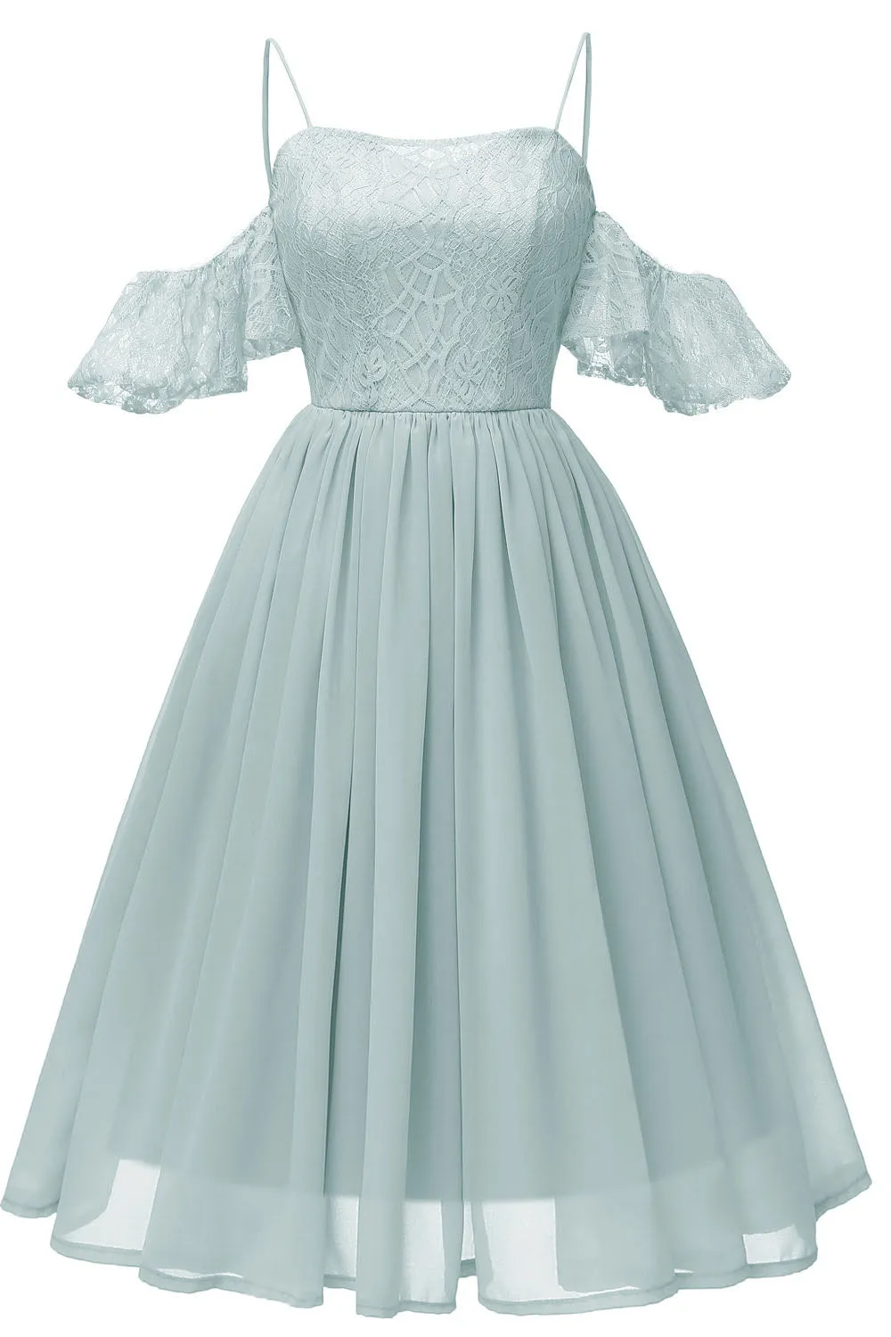 Off the Shoulder Lace Over Chiffon Sage Green Party Dress