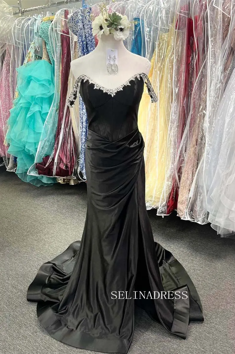 Off-the-shoulder Mermaid Royal Blue Long Prom Dress With Slit sew0620