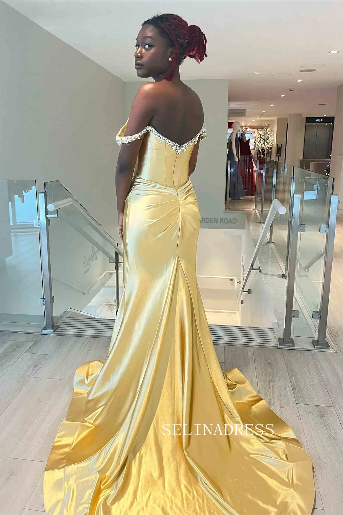 Off-the-shoulder Mermaid Royal Blue Long Prom Dress With Slit sew0620