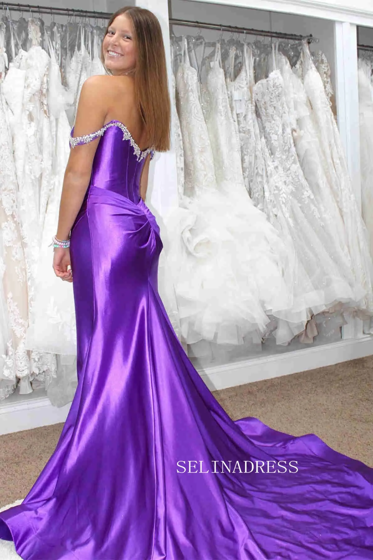 Off-the-shoulder Mermaid Royal Blue Long Prom Dress With Slit sew0620