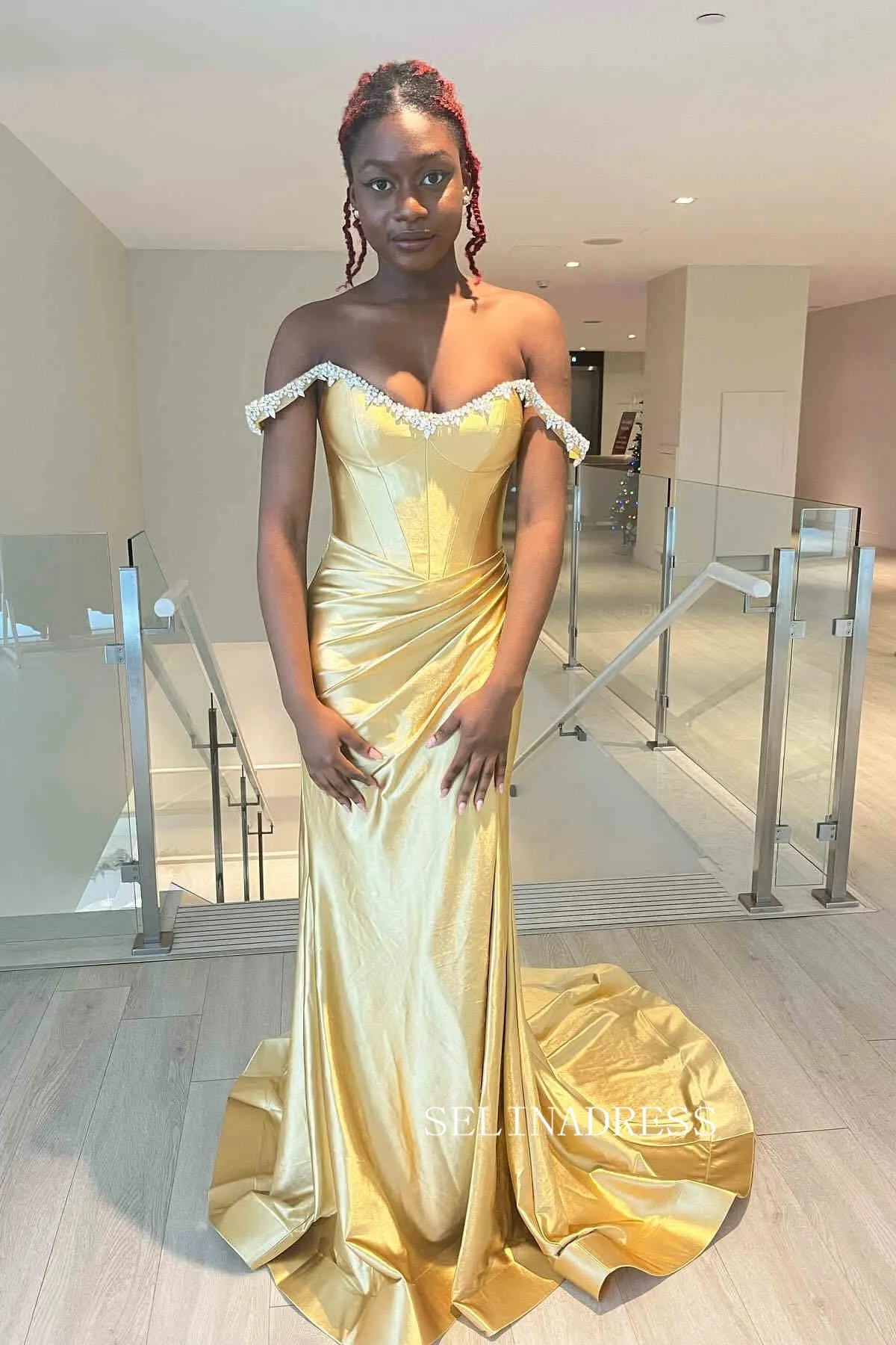 Off-the-shoulder Mermaid Royal Blue Long Prom Dress With Slit sew0620
