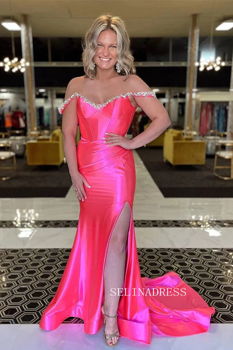 Off-the-shoulder Mermaid Royal Blue Long Prom Dress With Slit sew0620
