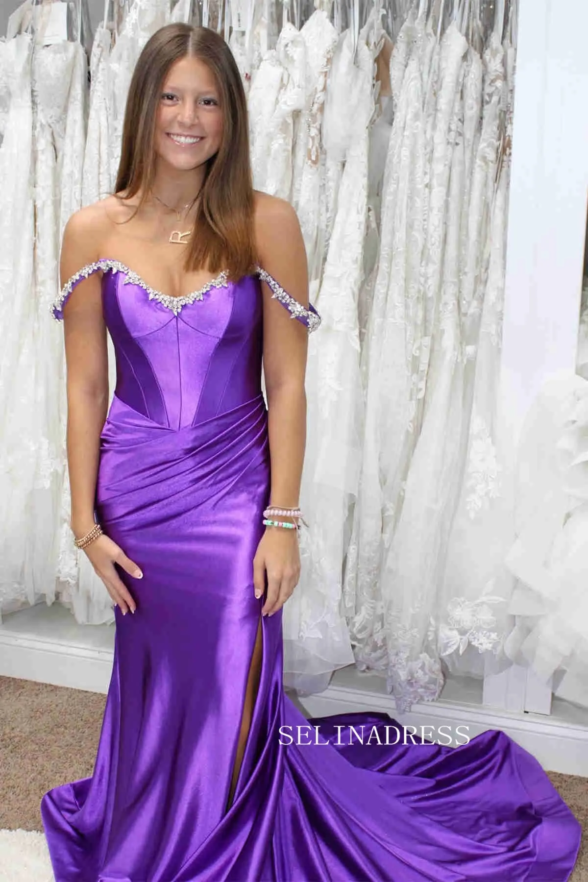 Off-the-shoulder Mermaid Royal Blue Long Prom Dress With Slit sew0620