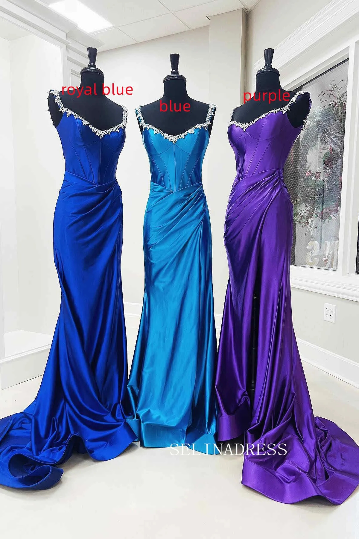 Off-the-shoulder Mermaid Royal Blue Long Prom Dress With Slit sew0620