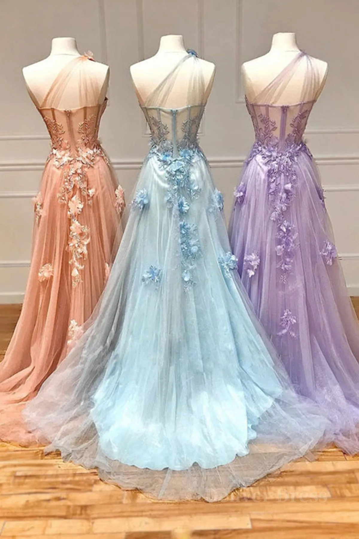 One Shoulder Floral Long Prom Dresses Formal Graduation Evening Dress