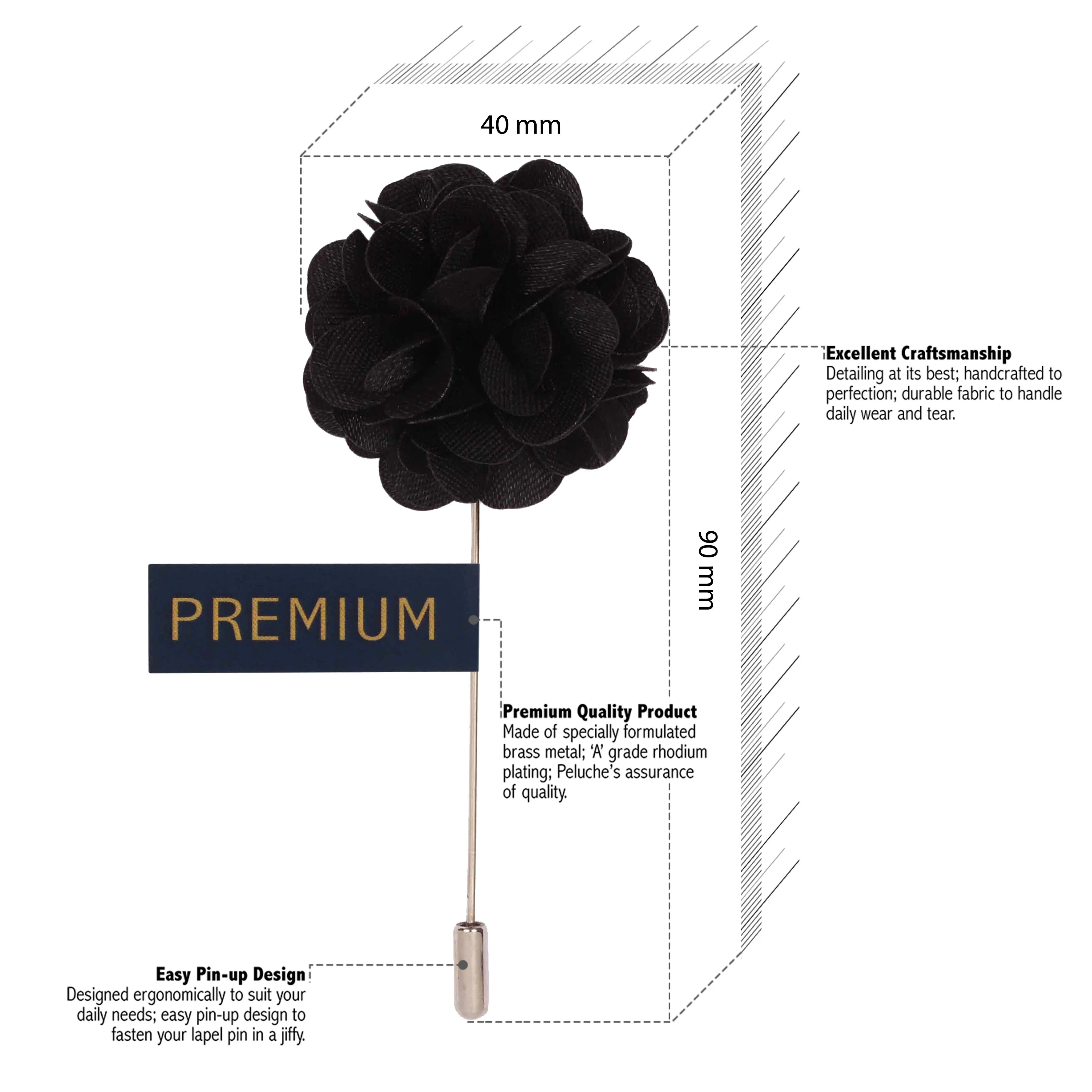 Peluche Petals Black Brooch Lapel Pin