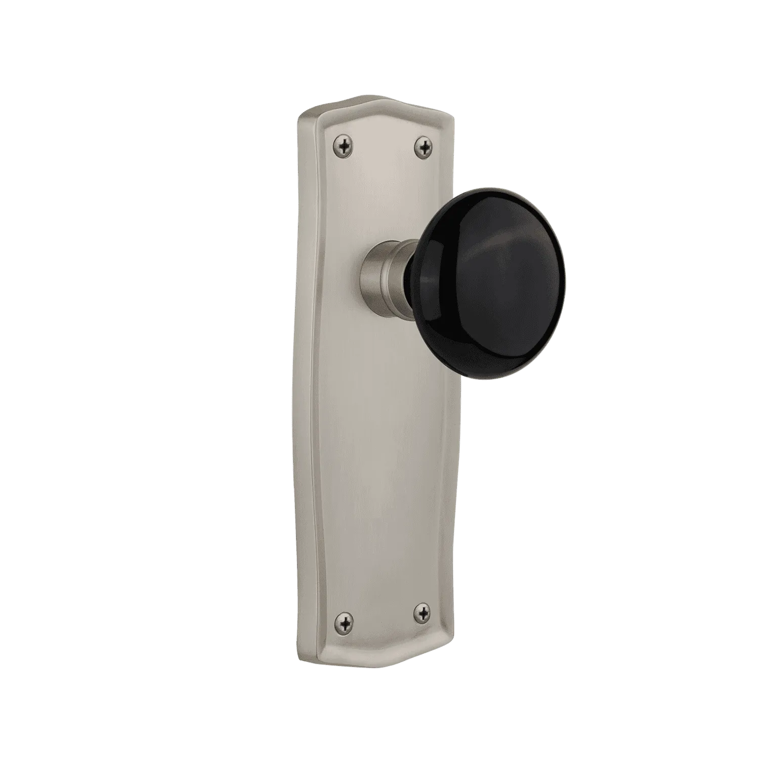 Prairie Long Plate with Black Porcelain Knob in Satin Nickel