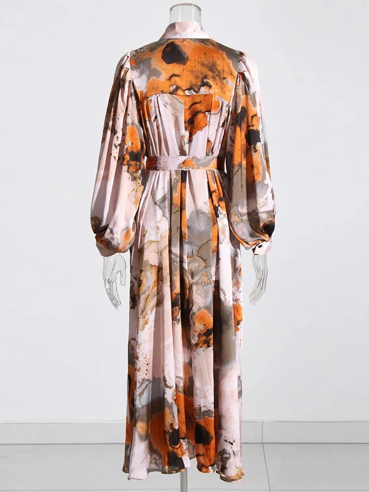 Pre Order:  Marbled Bowknot Collar Midi Dress