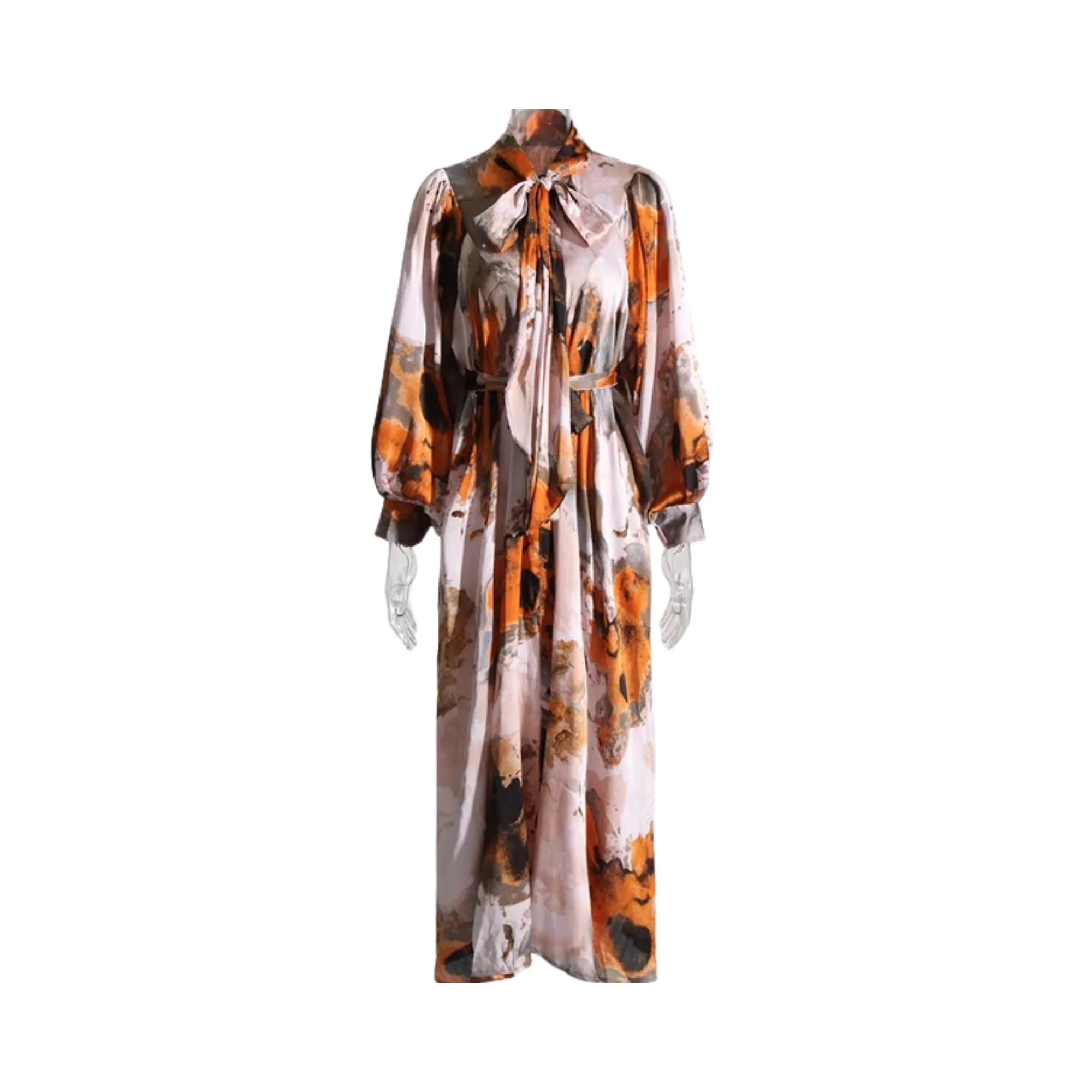 Pre Order:  Marbled Bowknot Collar Midi Dress