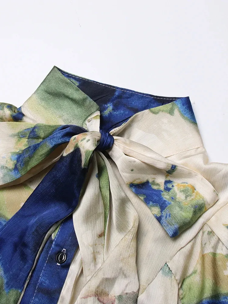 Pre Order:  Marbled Bowknot Collar Midi Dress