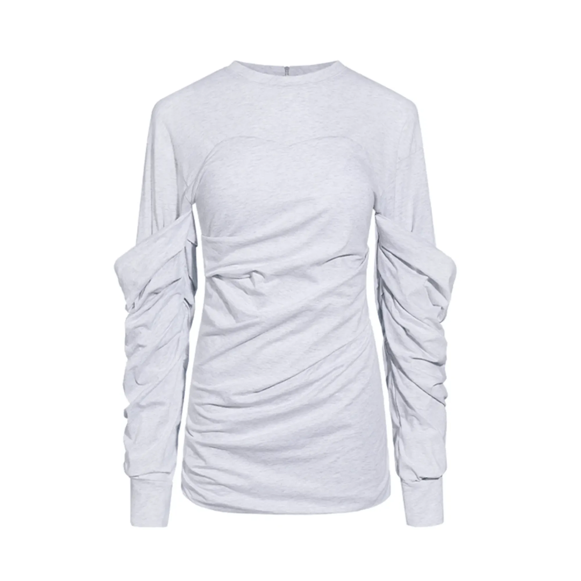 Pre Order:  Ruched Back-Zip Long Sleeves Dress