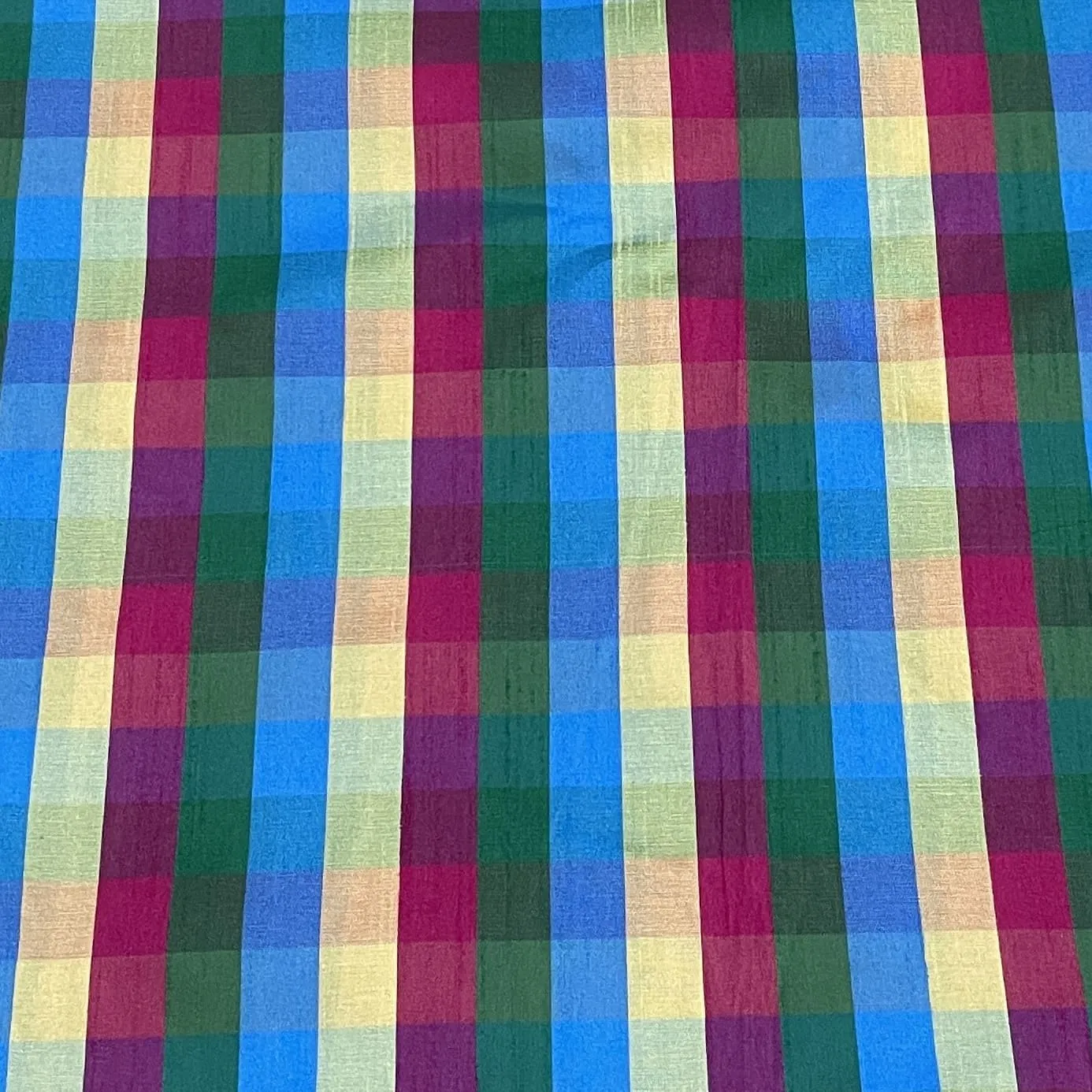 Premium Blue Multicolor Check Dupion Silk Fabric