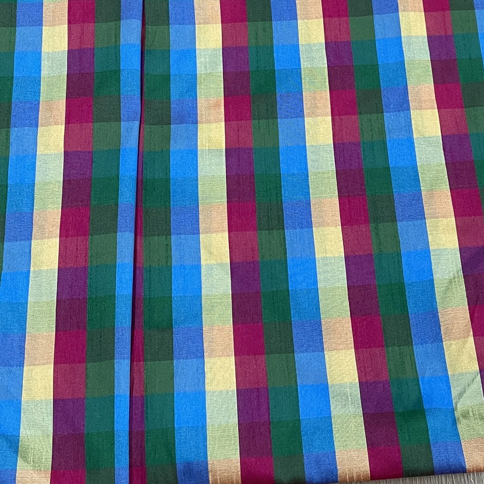 Premium Blue Multicolor Check Dupion Silk Fabric