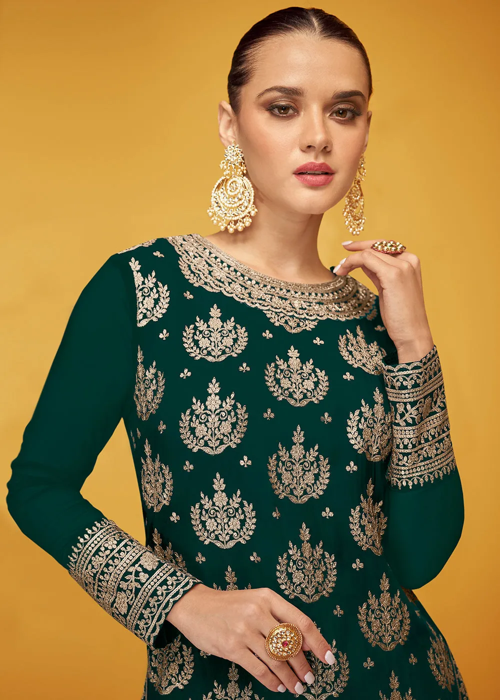 Pure Georgette Tempting Green Designer Palazzo Suit