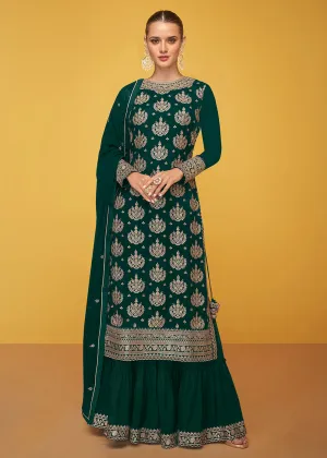 Pure Georgette Tempting Green Designer Palazzo Suit