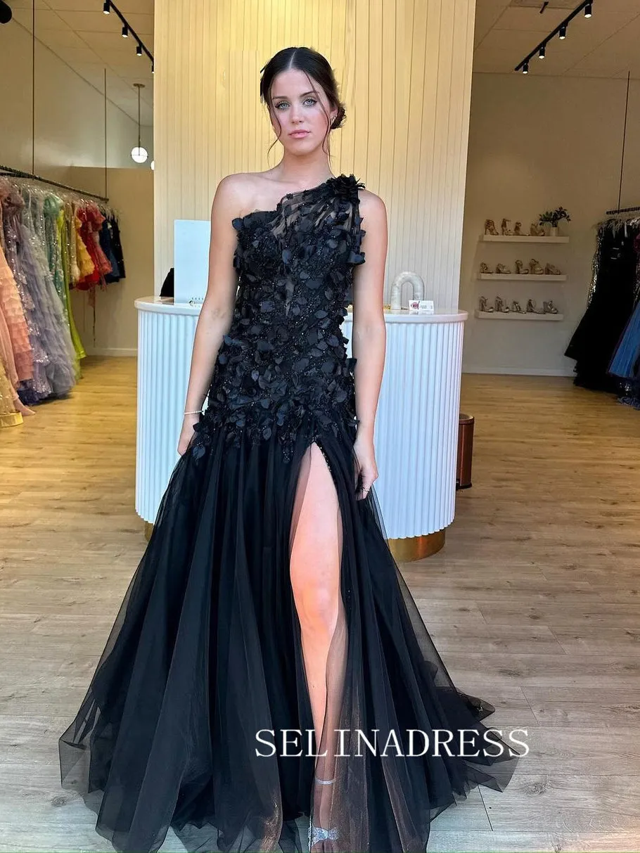 Red One Shoulder Leaf Appliques Mermaid Prom Dress lpk561