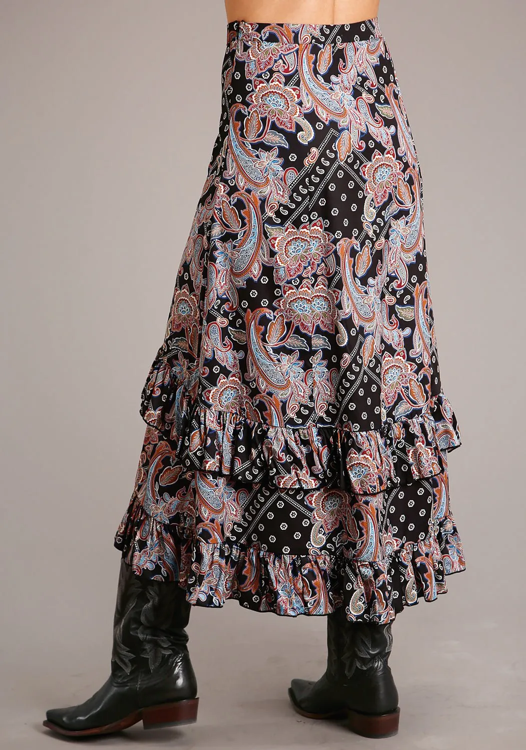 Roper Womens Black Polyester Boho Paisley Skirt L