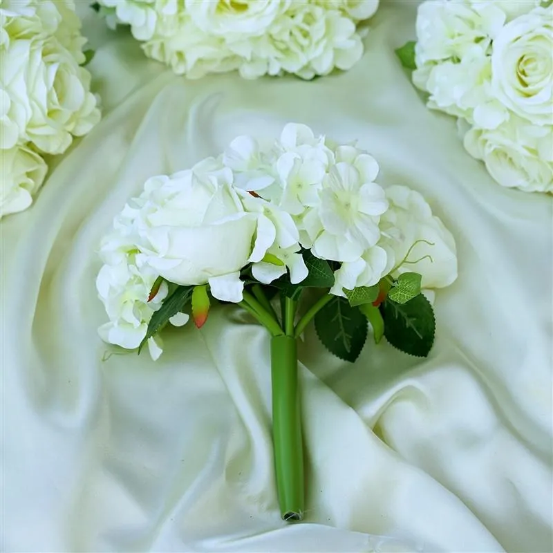 Rose & Hydrangea Bouquet Artificial Silk Flowers - Cream