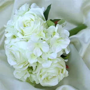 Rose & Hydrangea Bouquet Artificial Silk Flowers - Cream
