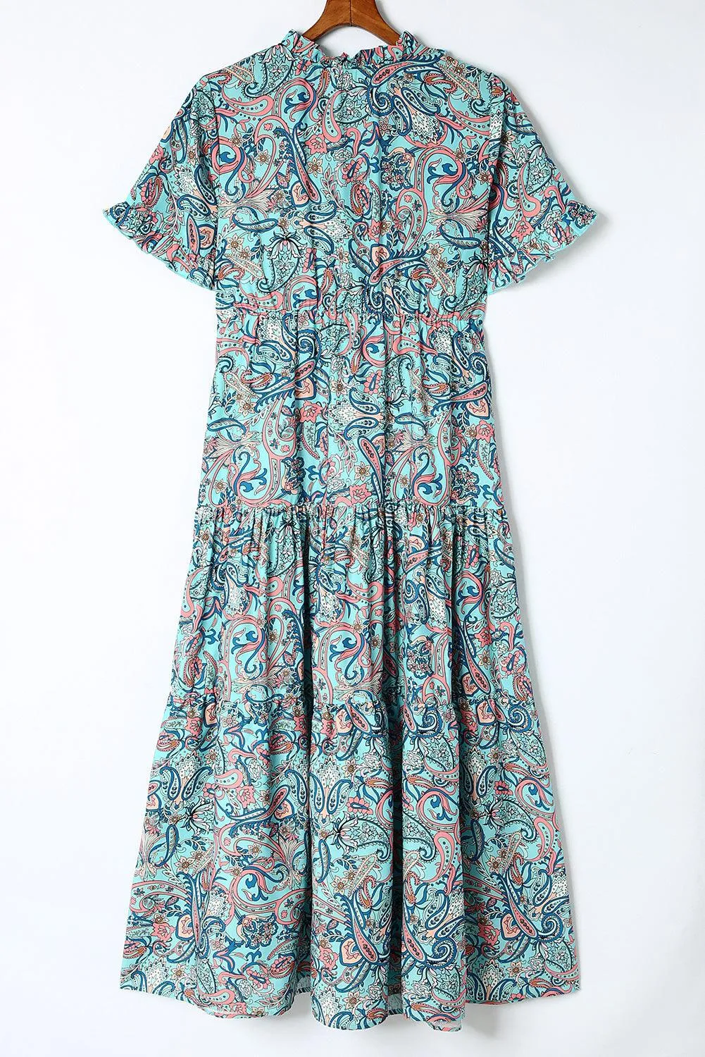 Sky Blue Paisley Print Boho Maxi Dress | Ruffle Tiered Holiday Dress