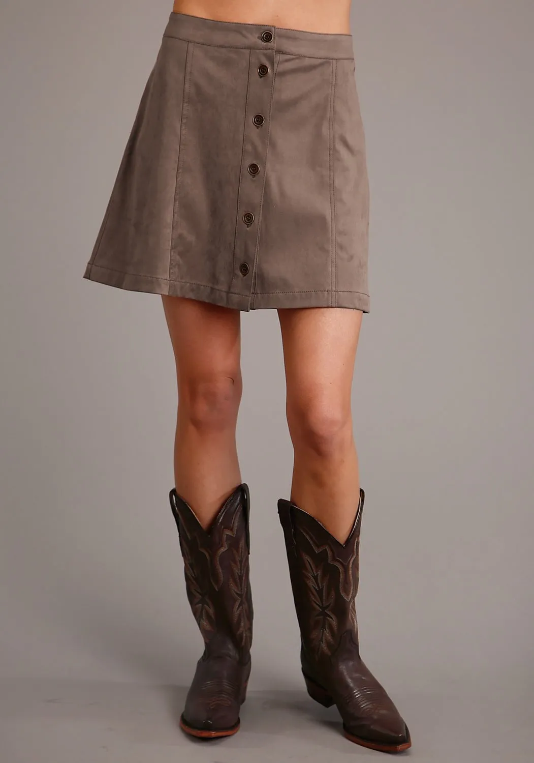 Stetson Womens Khaki Polyester Faux Suede Gored Skirt