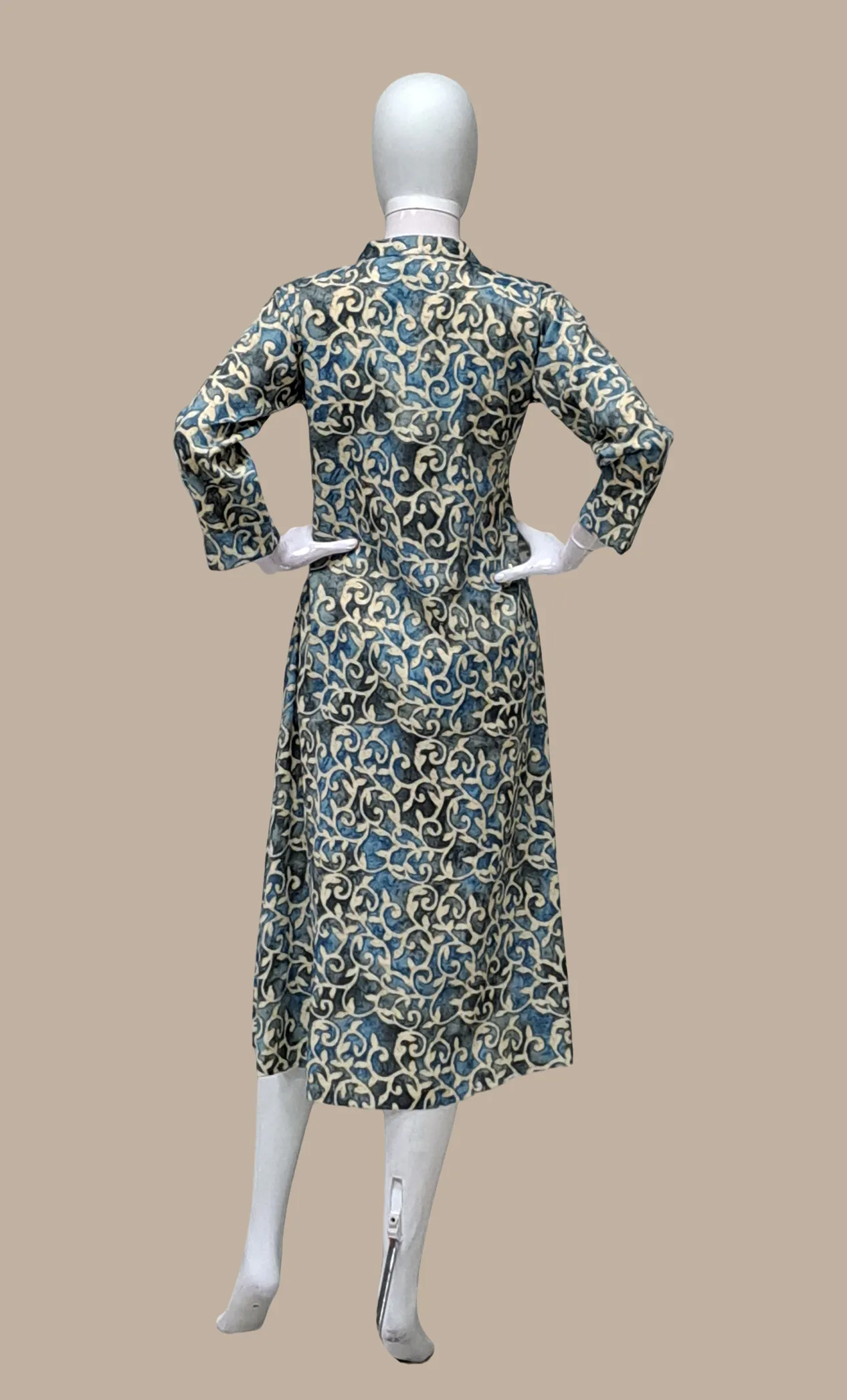 Stone Blue Printed Kurti Dress