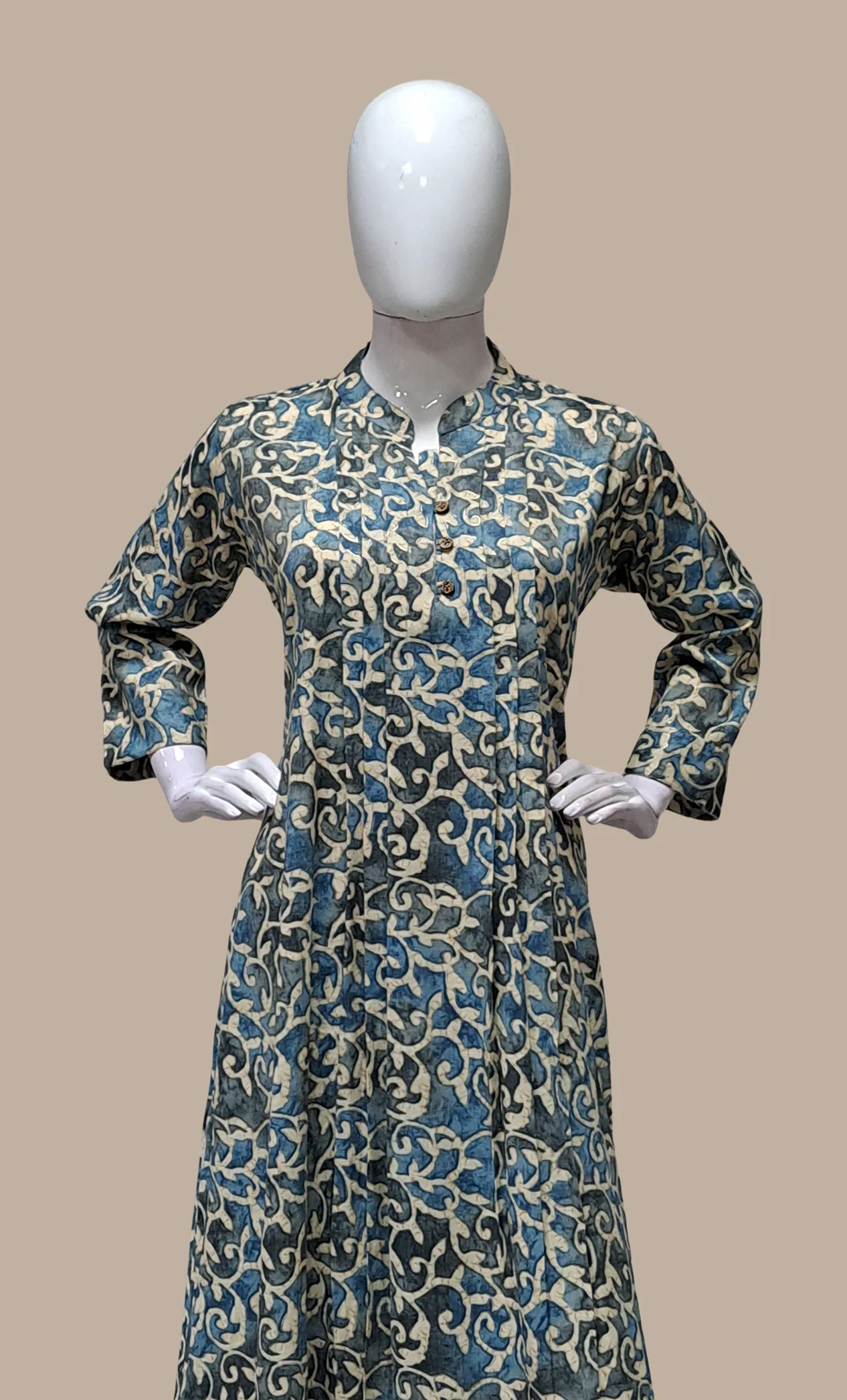 Stone Blue Printed Kurti Dress