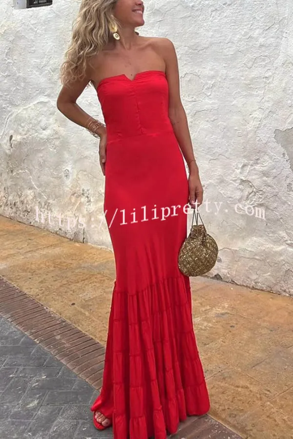 Sweet and Sexy Details Off Shoulder Back Smocked Tiered Hem Maxi Dress
