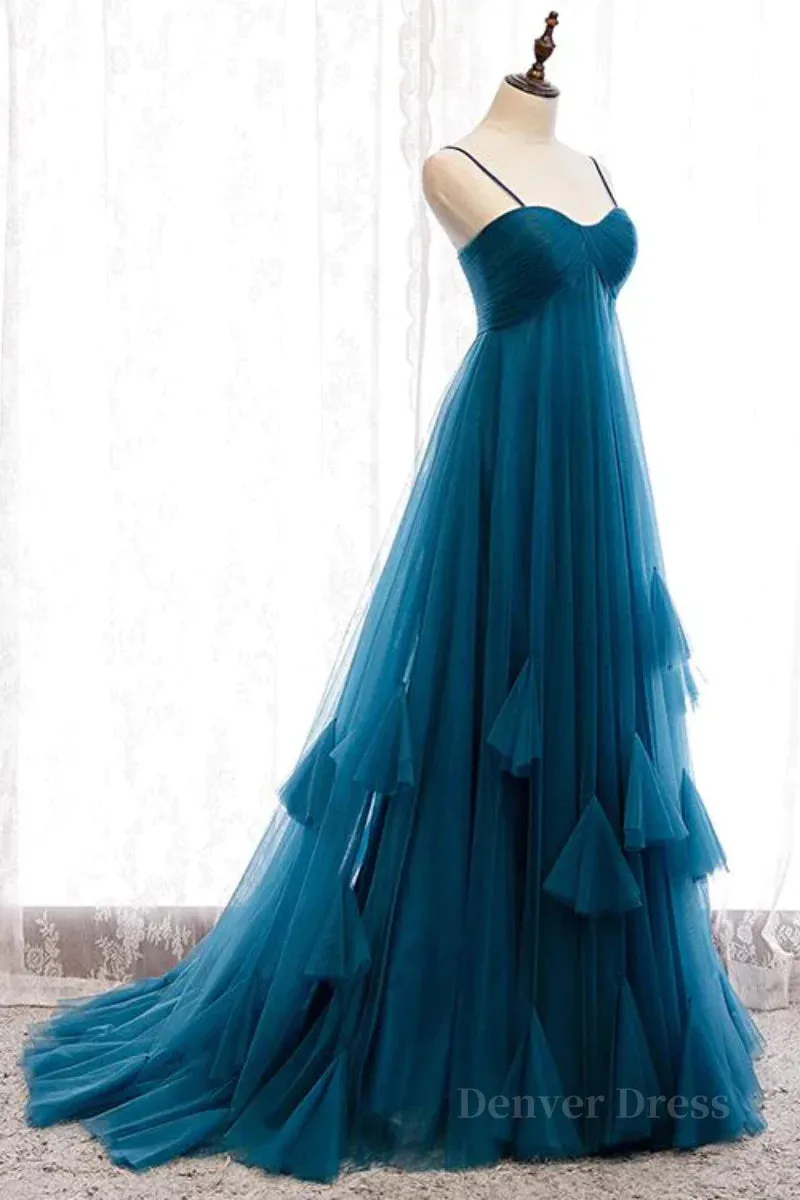 Sweetheart Neck Blue Long Prom Dress Long Blue Formal Graduation Evening Dress