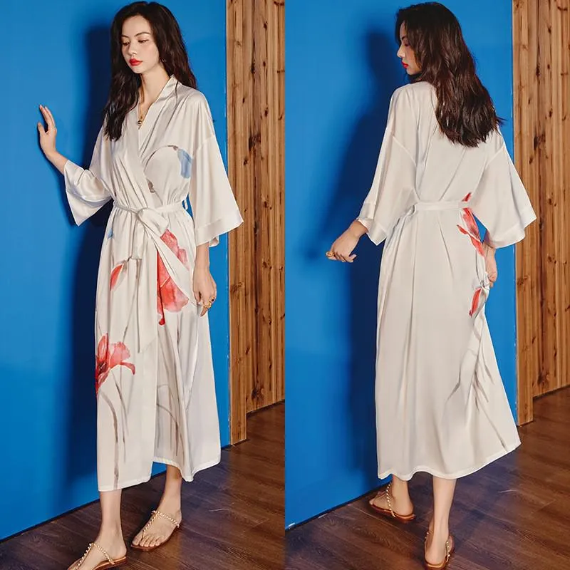 TEEK - Print Flower Long Robe Loungewear