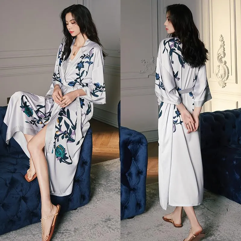 TEEK - Print Flower Long Robe Loungewear