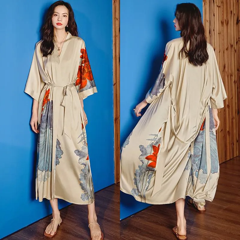 TEEK - Print Flower Long Robe Loungewear