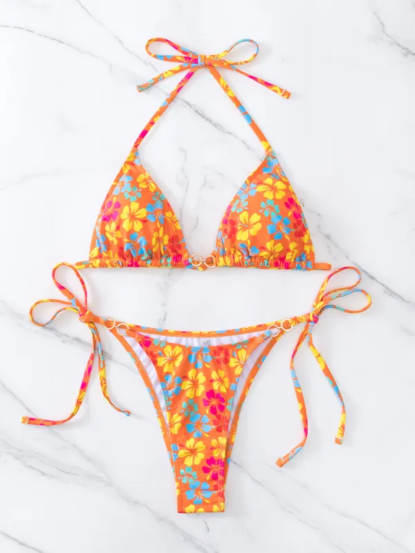 TEEK - Triangle Cup Printed Lace-Up Bikini