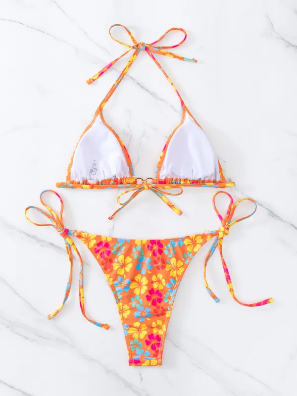 TEEK - Triangle Cup Printed Lace-Up Bikini