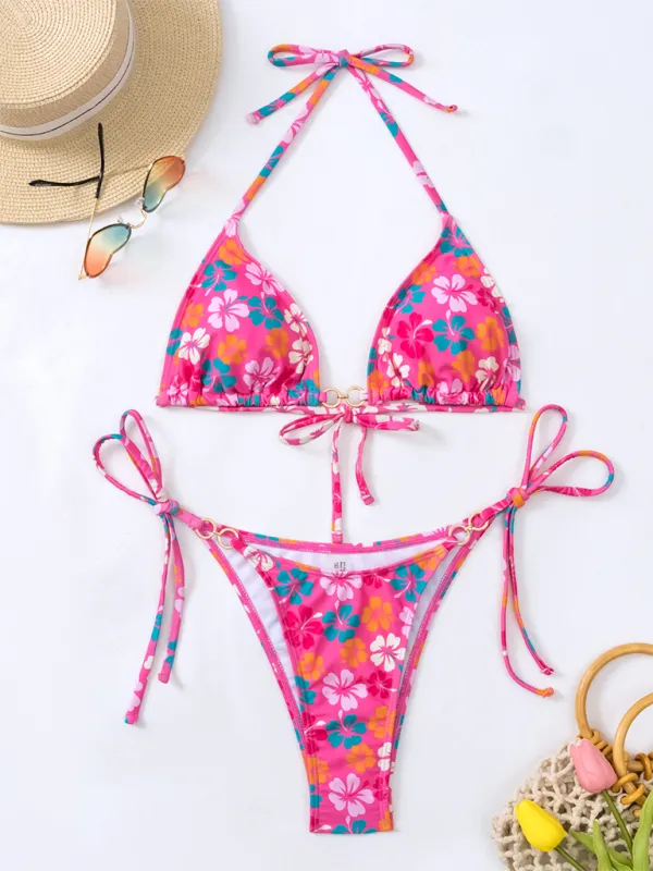 TEEK - Triangle Cup Printed Lace-Up Bikini