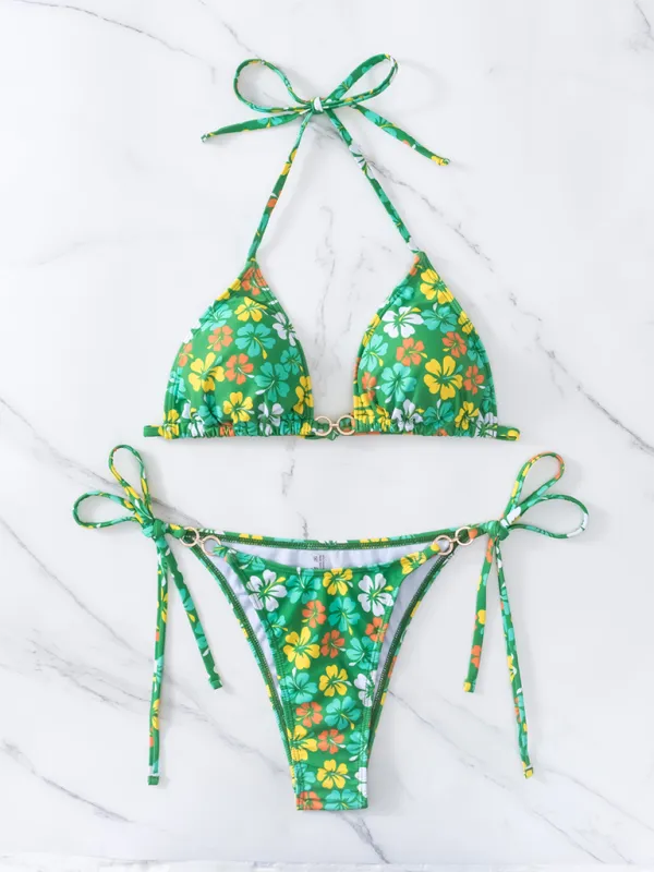 TEEK - Triangle Cup Printed Lace-Up Bikini