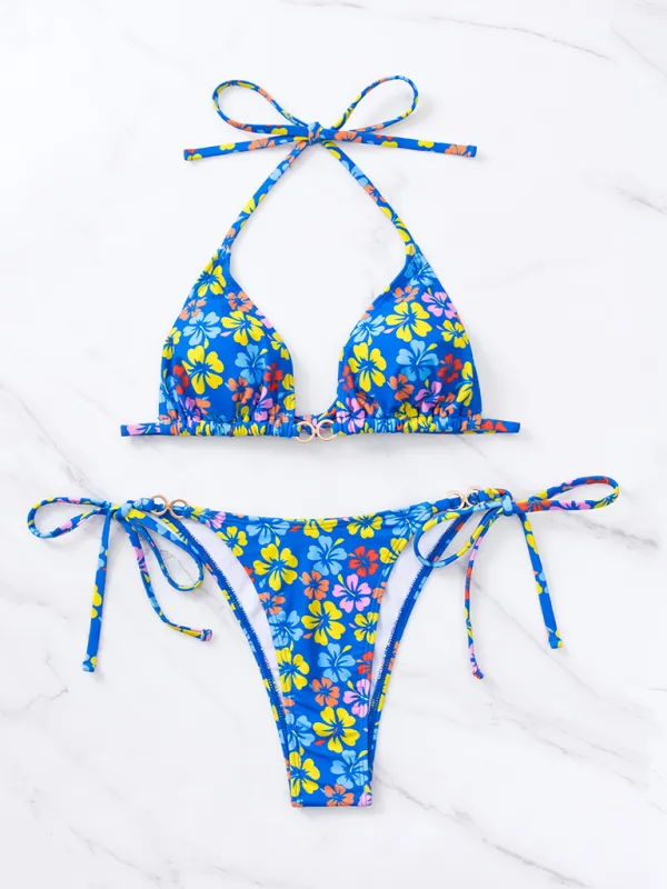 TEEK - Triangle Cup Printed Lace-Up Bikini