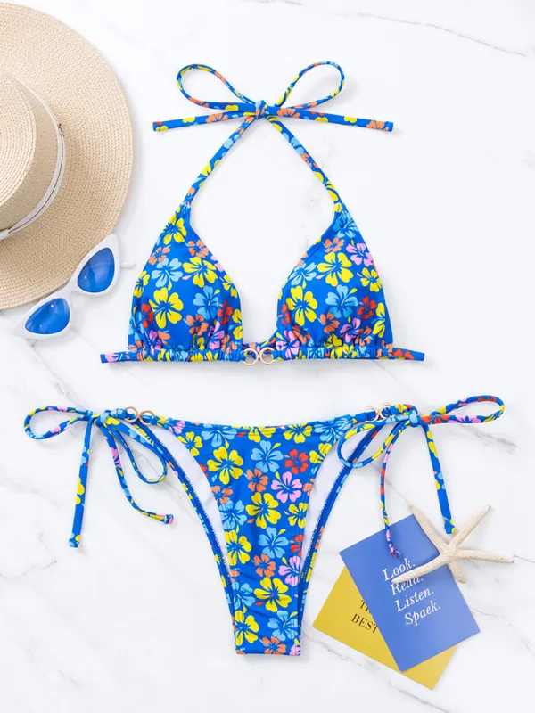 TEEK - Triangle Cup Printed Lace-Up Bikini