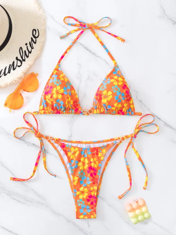 TEEK - Triangle Cup Printed Lace-Up Bikini