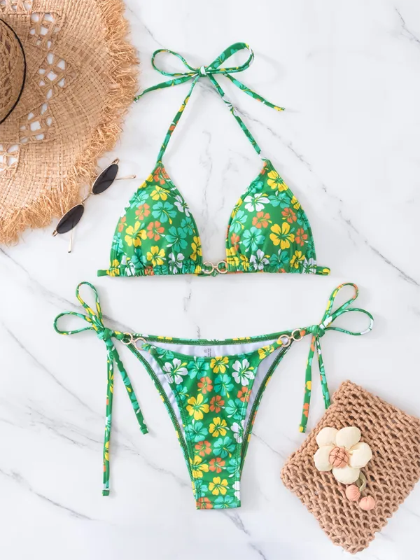 TEEK - Triangle Cup Printed Lace-Up Bikini